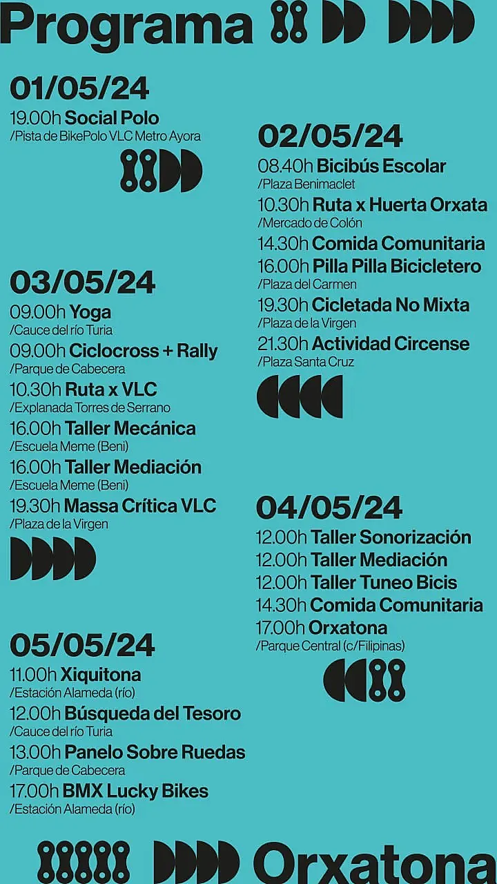 Agenda de la Orxatona, que tiene lugar en Valencia del 1 al 5 de mayo de 2024.