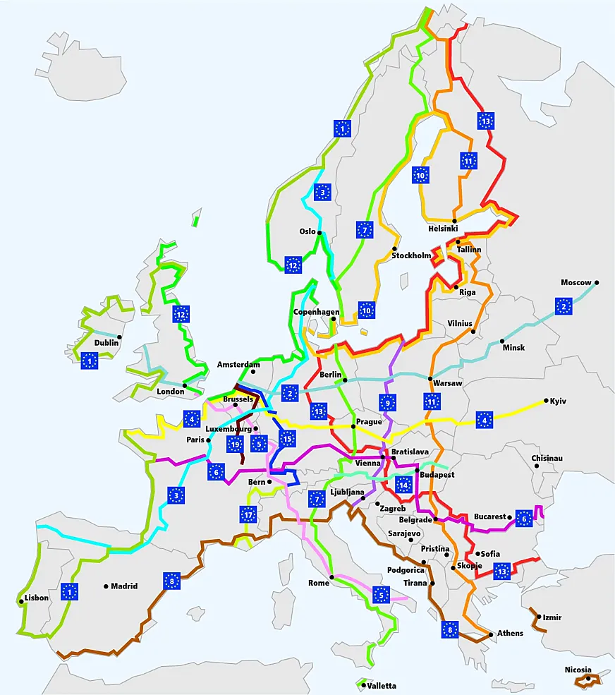 Las tres rutas EuroVelo que actualmente cruzan nuestro país.