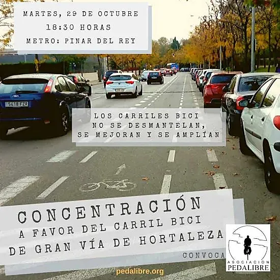Cartel de la concentración para defender el carril bici de Hortaleza.
