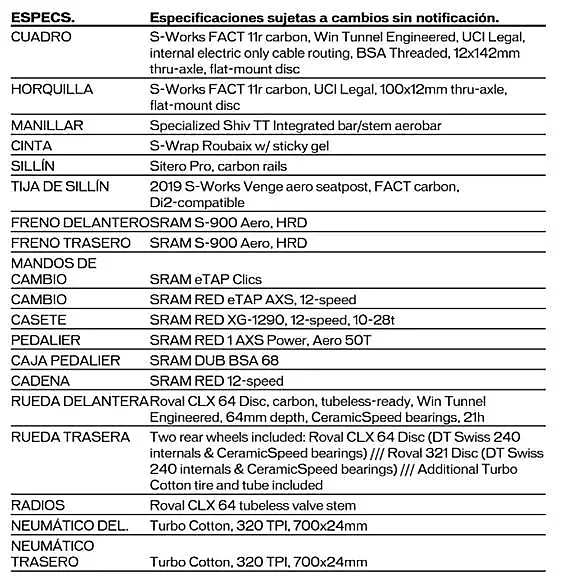 Las características técnicas de la nueva Specialized S-Works Shiv TT Disc.