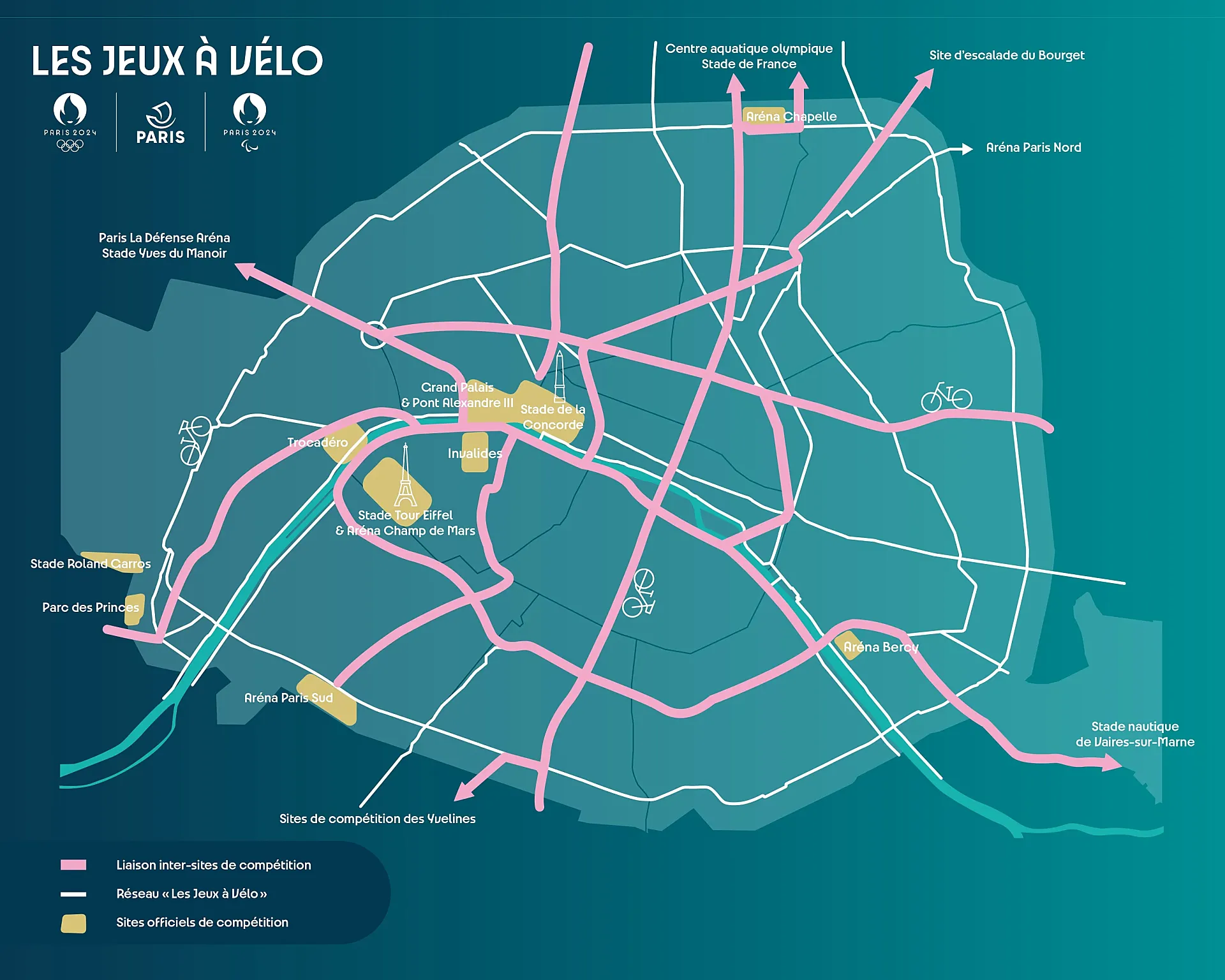 Mapa con distintos carriles bici proyectados para los Juegos Olímpicos de París 2024 (foto: Ville de Paris).