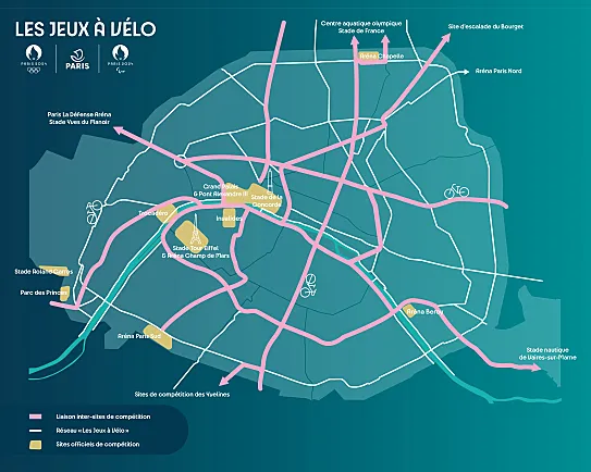 Mapa con distintos carriles bici proyectados para los Juegos Olímpicos de París 2024 (foto: Ville de Paris).