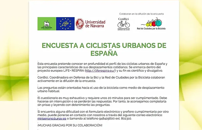 Encuesta a ciclistas urbanos de España